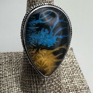 New Lightening Dichroic Acrylic Silver Overlay Vintage Style Ring 7.25